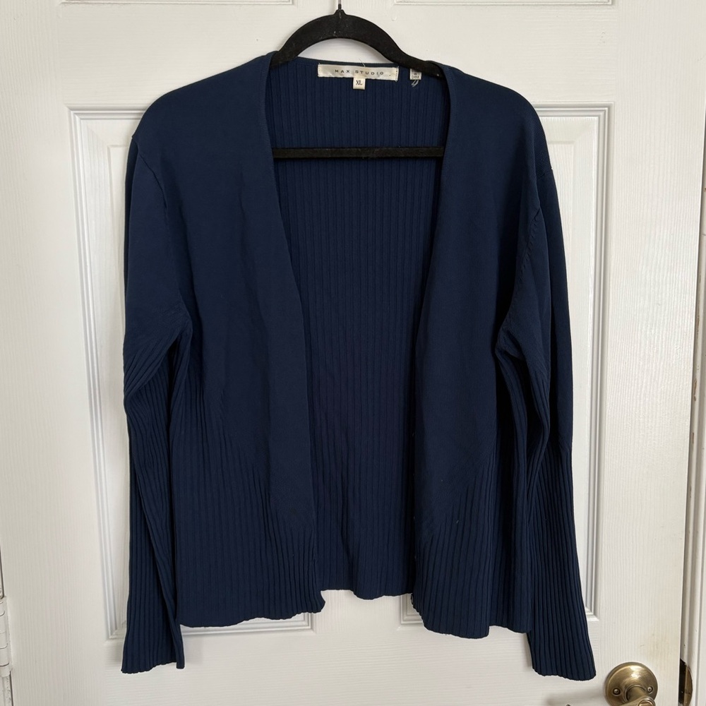 Max Studio Deep Blue Open Front Cardigan